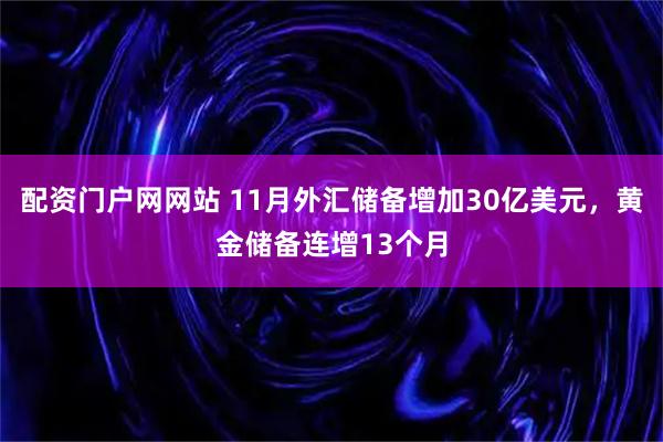 配资门户网网站 11月外汇储备增加30亿美元，黄金储备连增13个月